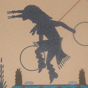 WALLACE WATCHMAN SAND PAINTING, NAVAJO HOOP DANCER 16" X 16"